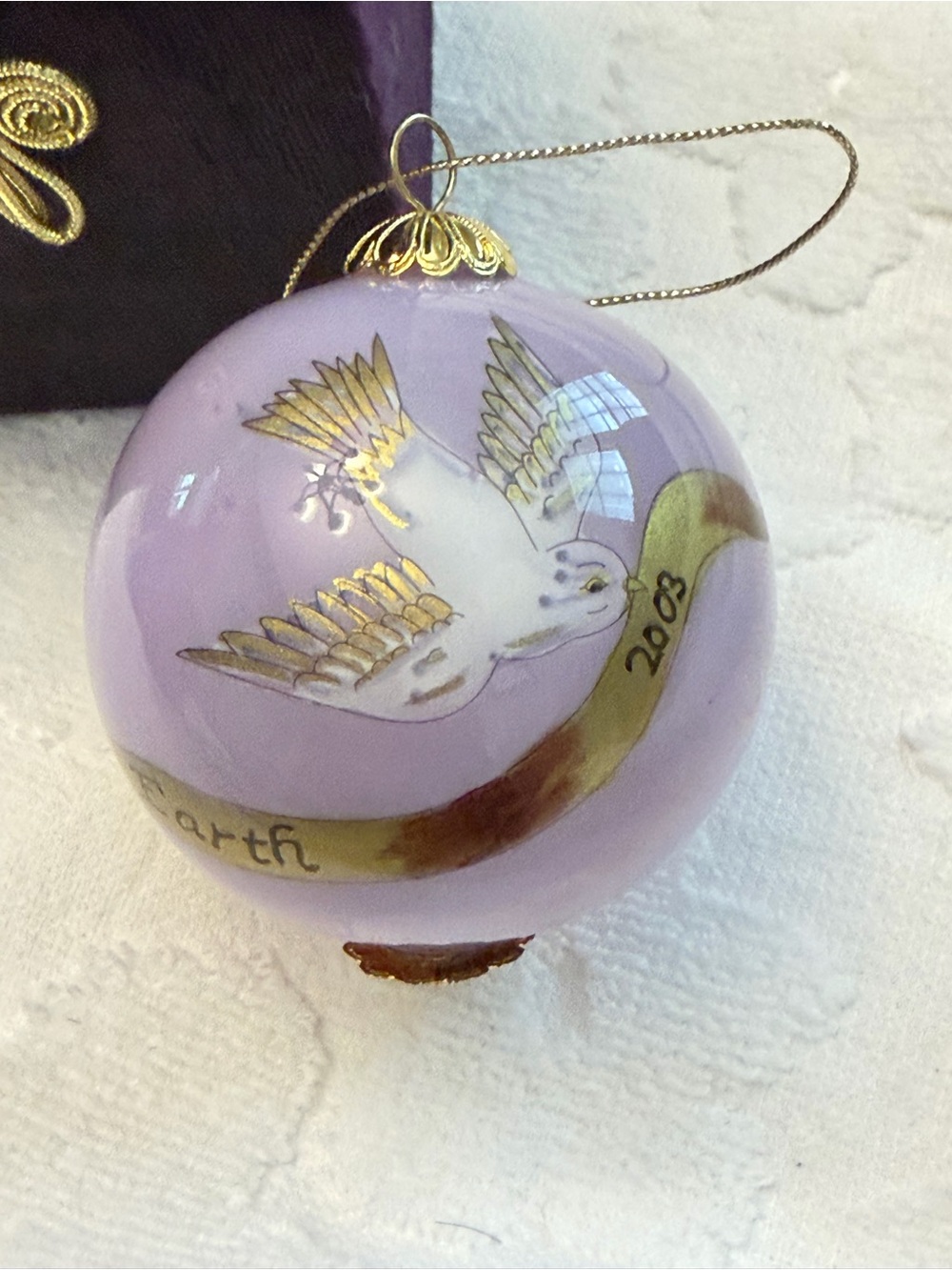 Vintage Pier One Li Bien Lavender Dove Glass Bird Ornament with Gold Accents